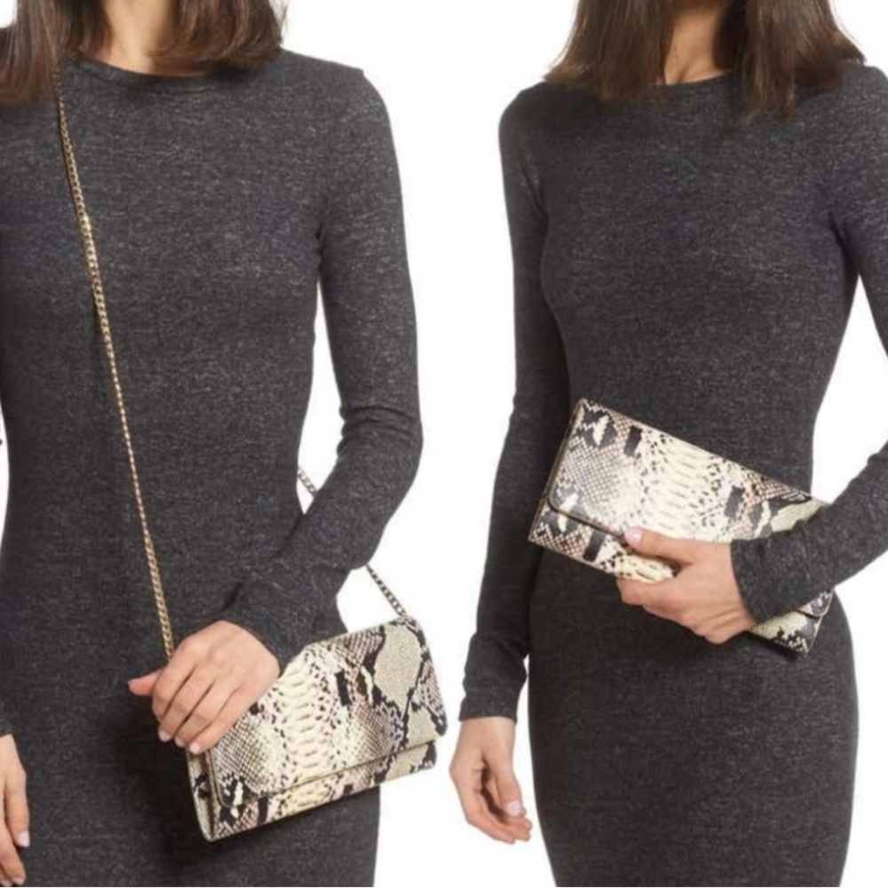 Nordstrom Selena leather clutch blush pink snake
